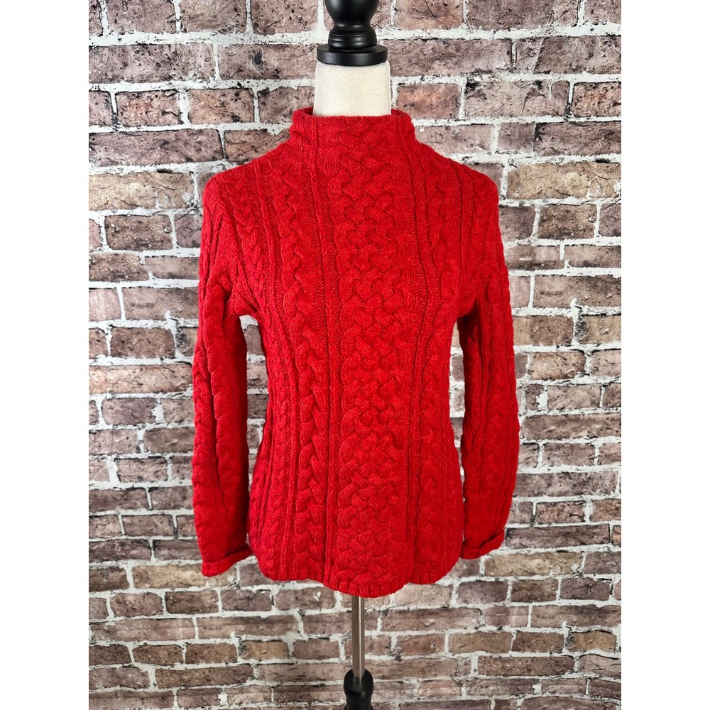 Classic Lands' End Red Cable Knit Sweater Preppy Cozy Staple Women's Size S 6-8 - Picture 2 of 13